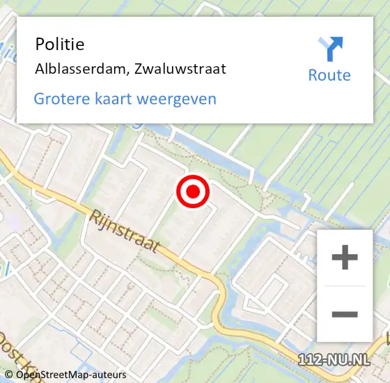 Locatie op kaart van de 112 melding: Politie Alblasserdam, Zwaluwstraat op 2 november 2023 15:06