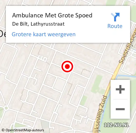 Locatie op kaart van de 112 melding: Ambulance Met Grote Spoed Naar De Bilt, Lathyrusstraat op 13 september 2014 18:24