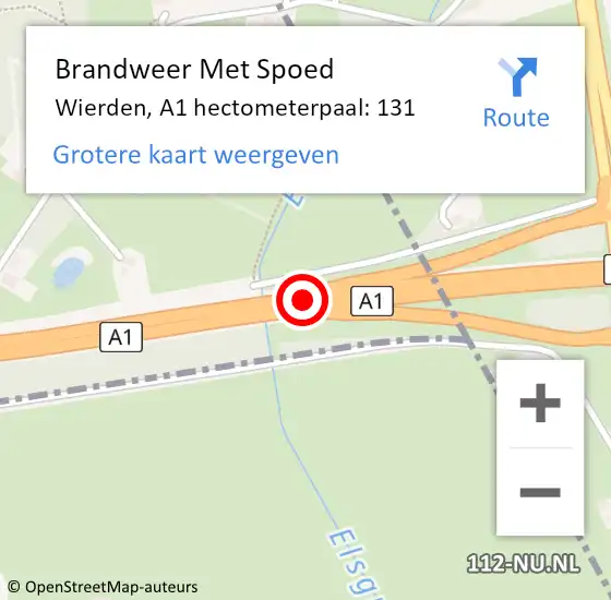 Locatie op kaart van de 112 melding: Brandweer Met Spoed Naar Wierden, A1 hectometerpaal: 131 op 2 november 2023 15:12