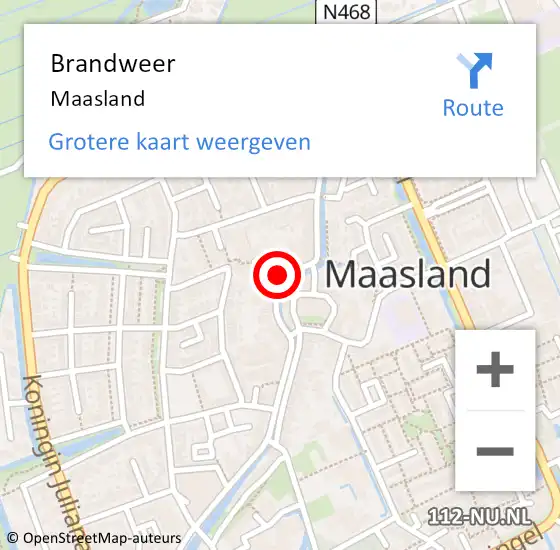 Locatie op kaart van de 112 melding: Brandweer Maasland op 2 november 2023 15:19