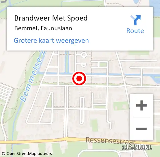Locatie op kaart van de 112 melding: Brandweer Met Spoed Naar Bemmel, Faunuslaan op 2 november 2023 15:29