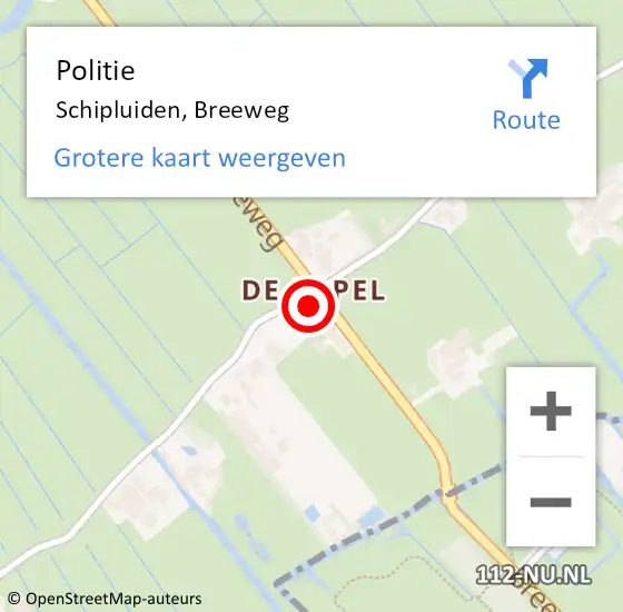 Locatie op kaart van de 112 melding: Politie Schipluiden, Breeweg op 13 september 2014 18:32