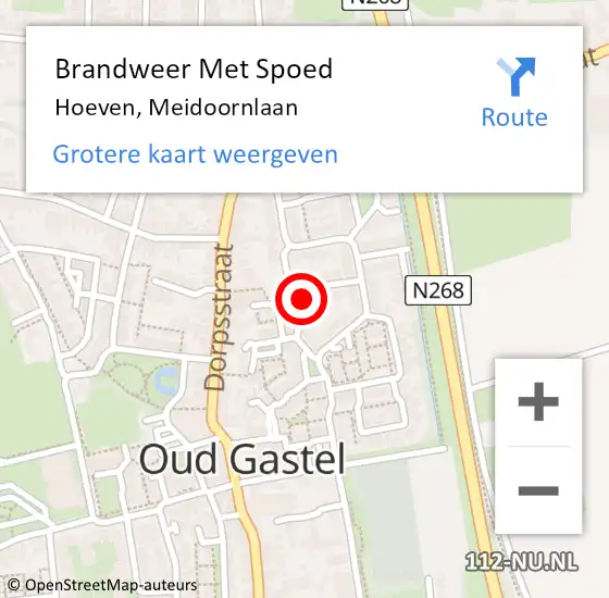 Locatie op kaart van de 112 melding: Brandweer Met Spoed Naar Hoeven, Meidoornlaan op 2 november 2023 15:32