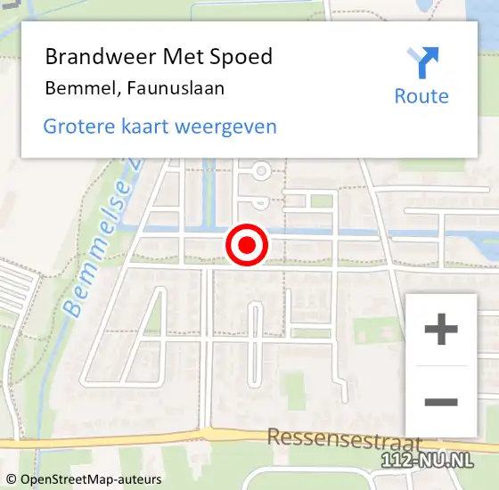 Locatie op kaart van de 112 melding: Brandweer Met Spoed Naar Bemmel, Faunuslaan op 2 november 2023 15:34