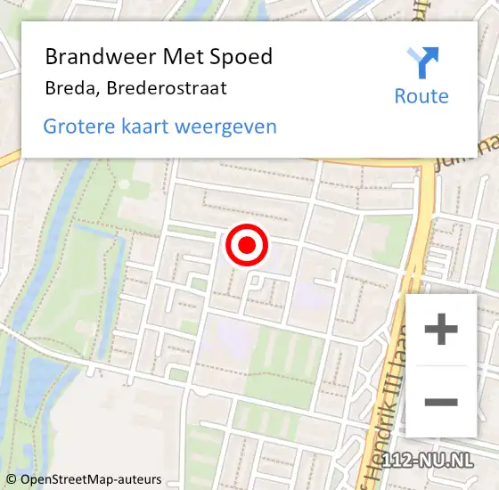Locatie op kaart van de 112 melding: Brandweer Met Spoed Naar Breda, Brederostraat op 2 november 2023 15:36