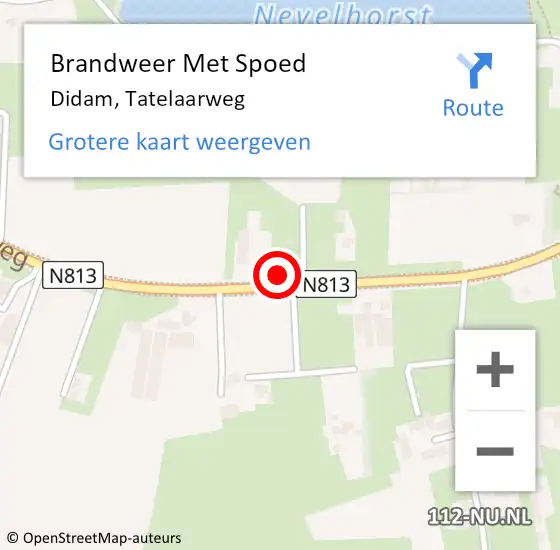 Locatie op kaart van de 112 melding: Brandweer Met Spoed Naar Didam, Tatelaarweg op 2 november 2023 15:42
