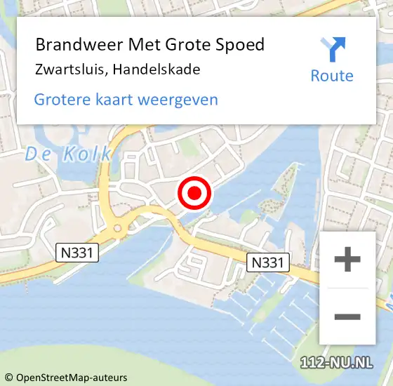 Locatie op kaart van de 112 melding: Brandweer Met Grote Spoed Naar Zwartsluis, Handelskade op 13 september 2014 18:35