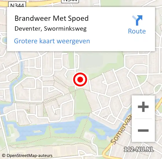 Locatie op kaart van de 112 melding: Brandweer Met Spoed Naar Deventer, Sworminksweg op 2 november 2023 15:46