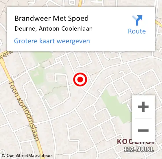 Locatie op kaart van de 112 melding: Brandweer Met Spoed Naar Deurne, Antoon Coolenlaan op 2 november 2023 15:46