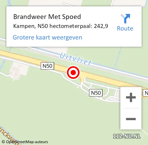 Locatie op kaart van de 112 melding: Brandweer Met Spoed Naar Kampen, N50 hectometerpaal: 242,9 op 2 november 2023 15:53