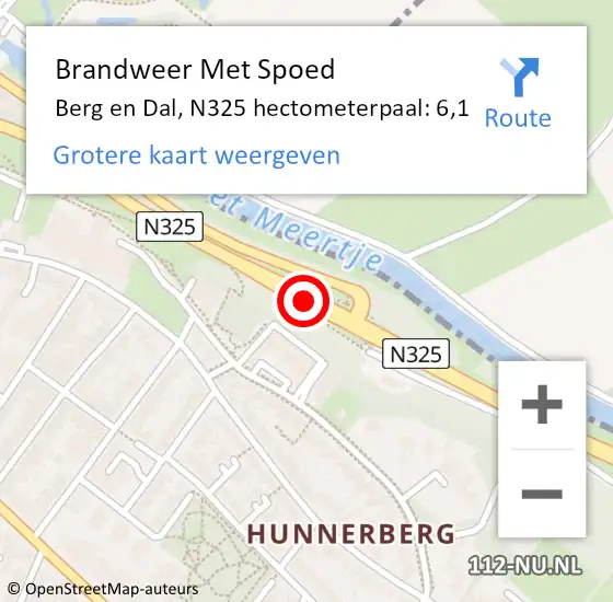 Locatie op kaart van de 112 melding: Brandweer Met Spoed Naar Berg en Dal, N325 hectometerpaal: 6,1 op 2 november 2023 15:56