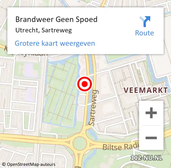 Locatie op kaart van de 112 melding: Brandweer Geen Spoed Naar Utrecht, Sartreweg op 2 november 2023 15:57