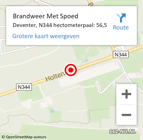 Locatie op kaart van de 112 melding: Brandweer Met Spoed Naar Deventer, N344 hectometerpaal: 56,5 op 2 november 2023 15:58