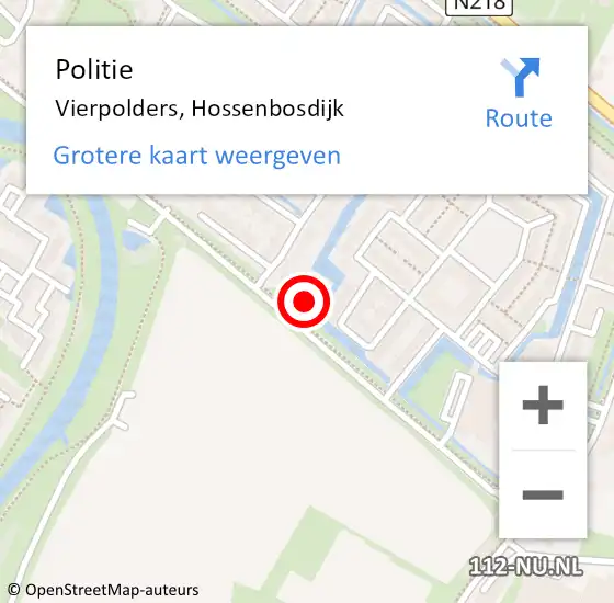 Locatie op kaart van de 112 melding: Politie Vierpolders, Hossenbosdijk op 2 november 2023 16:03