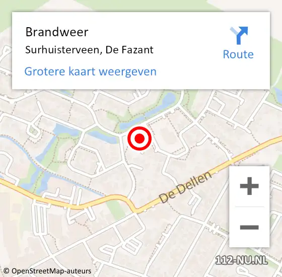 Locatie op kaart van de 112 melding: Brandweer Surhuisterveen, De Fazant op 13 september 2014 18:40