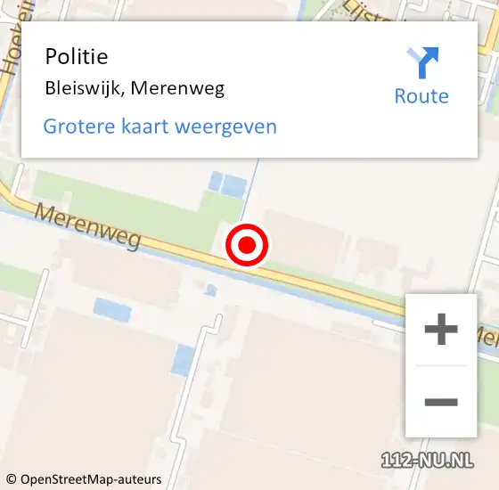 Locatie op kaart van de 112 melding: Politie Bleiswijk, Merenweg op 2 november 2023 16:18