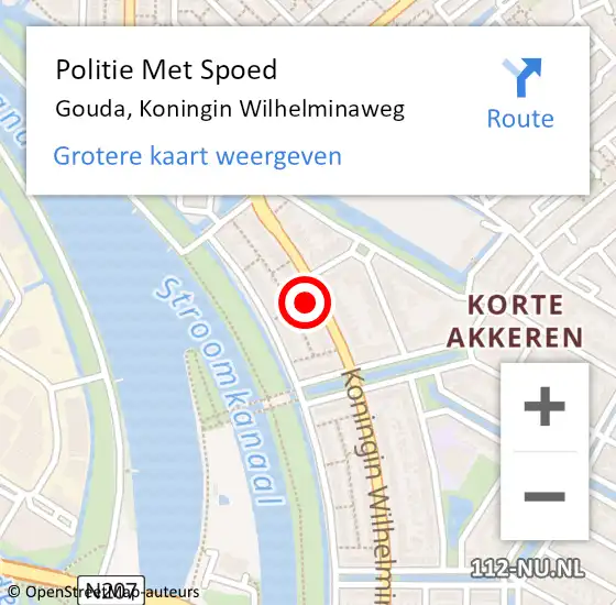 Locatie op kaart van de 112 melding: Politie Met Spoed Naar Gouda, Koningin Wilhelminaweg op 2 november 2023 16:21