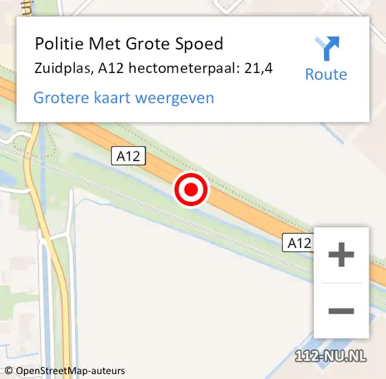 Locatie op kaart van de 112 melding: Politie Met Grote Spoed Naar Zuidplas, A12 hectometerpaal: 21,4 op 2 november 2023 16:27