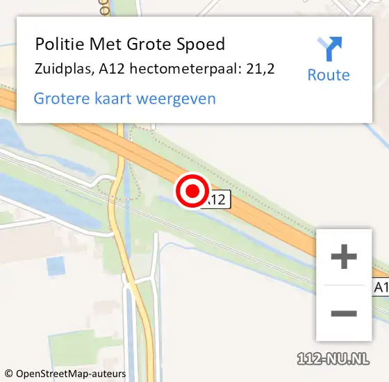 Locatie op kaart van de 112 melding: Politie Met Grote Spoed Naar Zuidplas, A12 hectometerpaal: 21,2 op 2 november 2023 16:28