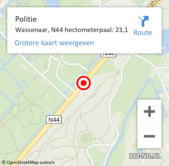 Locatie op kaart van de 112 melding: Politie Wassenaar, N44 hectometerpaal: 23,1 op 2 november 2023 16:29