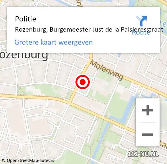 Locatie op kaart van de 112 melding: Politie Rozenburg, Burgemeester Just de la Paisieresstraat op 2 november 2023 16:38