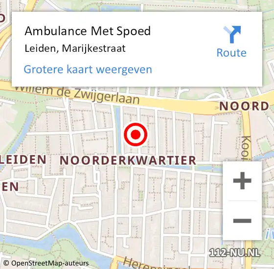 Locatie op kaart van de 112 melding: Ambulance Met Spoed Naar Leiden, Marijkestraat op 2 november 2023 16:39