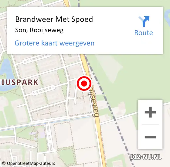 Locatie op kaart van de 112 melding: Brandweer Met Spoed Naar Son, Rooijseweg op 2 november 2023 16:40