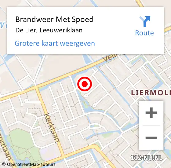 Locatie op kaart van de 112 melding: Brandweer Met Spoed Naar De Lier, Leeuweriklaan op 2 november 2023 16:44