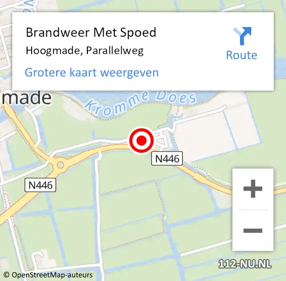 Locatie op kaart van de 112 melding: Brandweer Met Spoed Naar Hoogmade, Parallelweg op 2 november 2023 17:13