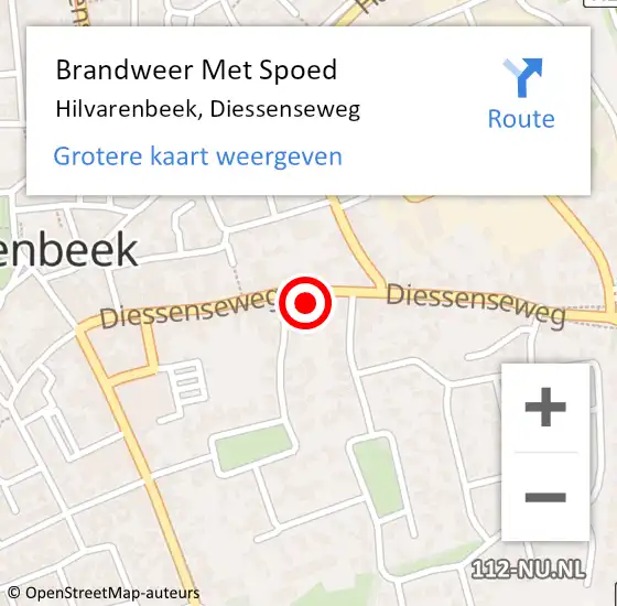 Locatie op kaart van de 112 melding: Brandweer Met Spoed Naar Hilvarenbeek, Diessenseweg op 2 november 2023 17:24