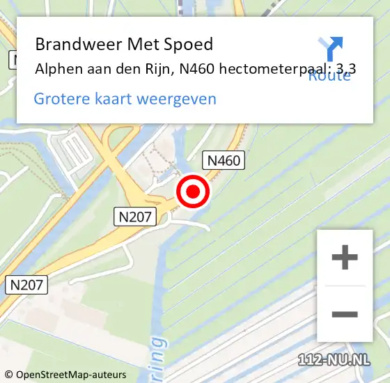 Locatie op kaart van de 112 melding: Brandweer Met Spoed Naar Alphen aan den Rijn, N460 hectometerpaal: 3,3 op 2 november 2023 17:25