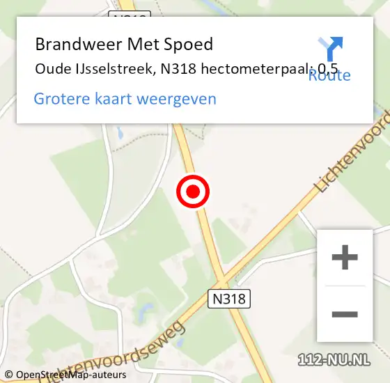 Locatie op kaart van de 112 melding: Brandweer Met Spoed Naar Oude IJsselstreek, N318 hectometerpaal: 0,5 op 2 november 2023 17:28