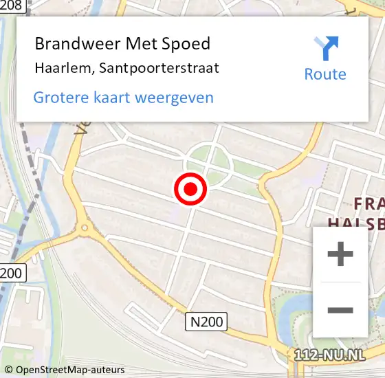 Locatie op kaart van de 112 melding: Brandweer Met Spoed Naar Haarlem, Santpoorterstraat op 2 november 2023 17:46