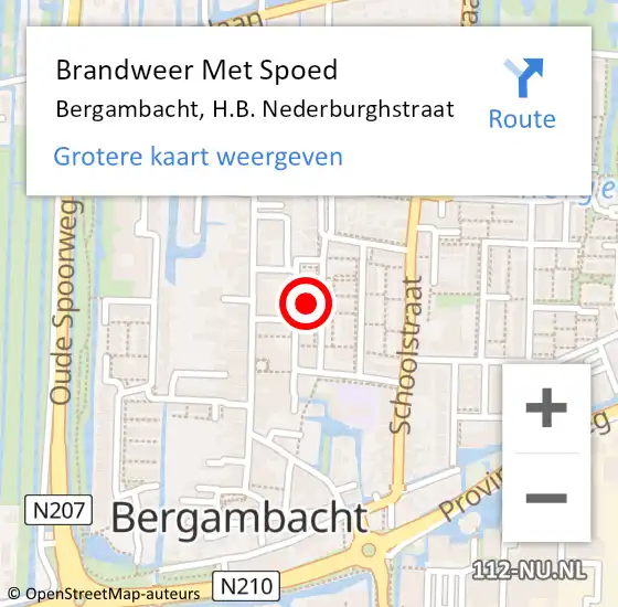 Locatie op kaart van de 112 melding: Brandweer Met Spoed Naar Bergambacht, H.B. Nederburghstraat op 2 november 2023 17:54