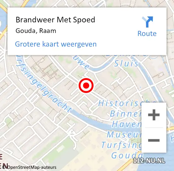 Locatie op kaart van de 112 melding: Brandweer Met Spoed Naar Gouda, Raam op 2 november 2023 18:02