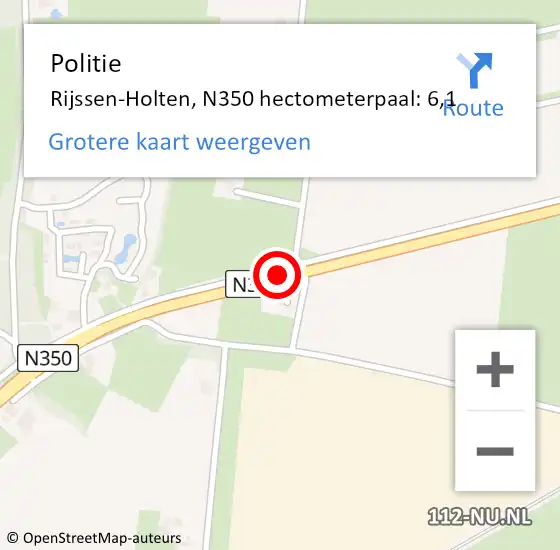 Locatie op kaart van de 112 melding: Politie Rijssen-Holten, N350 hectometerpaal: 6,1 op 2 november 2023 18:19