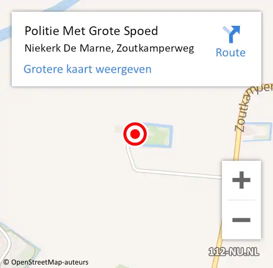 Locatie op kaart van de 112 melding: Politie Met Grote Spoed Naar Niekerk De Marne, Zoutkamperweg op 2 november 2023 18:52