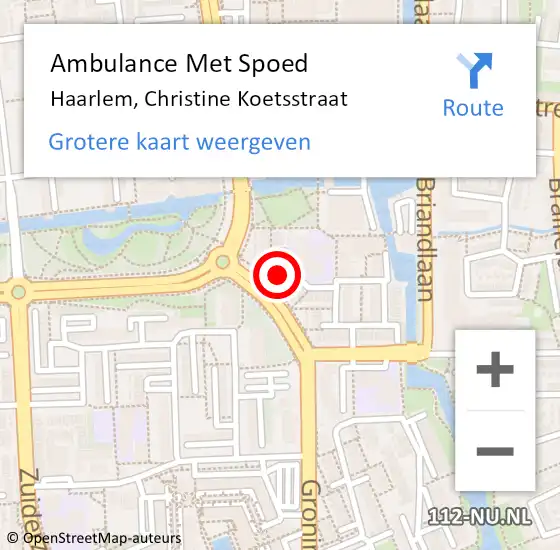 Locatie op kaart van de 112 melding: Ambulance Met Spoed Naar Haarlem, Christine Koetsstraat op 2 november 2023 18:54