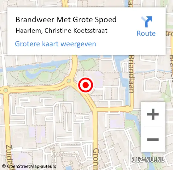 Locatie op kaart van de 112 melding: Brandweer Met Grote Spoed Naar Haarlem, Christine Koetsstraat op 2 november 2023 18:58