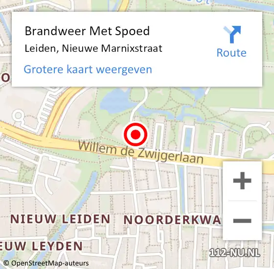Locatie op kaart van de 112 melding: Brandweer Met Spoed Naar Leiden, Nieuwe Marnixstraat op 2 november 2023 18:58