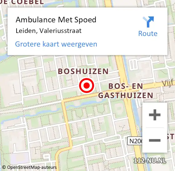 Locatie op kaart van de 112 melding: Ambulance Met Spoed Naar Leiden, Valeriusstraat op 2 november 2023 19:00
