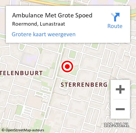 Locatie op kaart van de 112 melding: Ambulance Met Grote Spoed Naar Roermond, Lunastraat op 2 november 2023 19:13