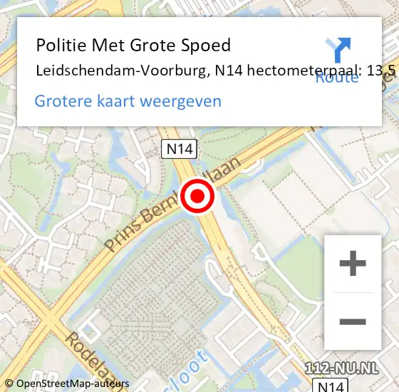 Locatie op kaart van de 112 melding: Politie Met Grote Spoed Naar Leidschendam-Voorburg, N14 hectometerpaal: 13,5 op 2 november 2023 19:28