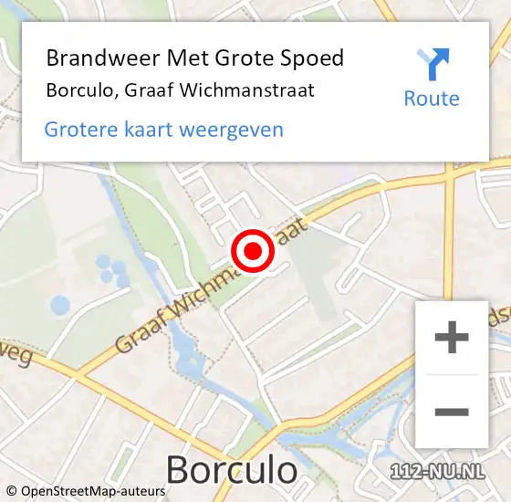 Locatie op kaart van de 112 melding: Brandweer Met Grote Spoed Naar Borculo, Graaf Wichmanstraat op 13 september 2014 19:27