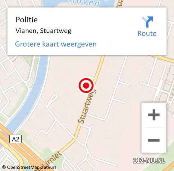 Locatie op kaart van de 112 melding: Politie Vianen, Stuartweg op 2 november 2023 19:42