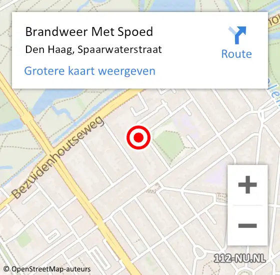 Locatie op kaart van de 112 melding: Brandweer Met Spoed Naar Den Haag, Spaarwaterstraat op 2 november 2023 19:46