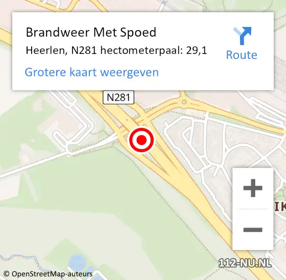 Locatie op kaart van de 112 melding: Brandweer Met Spoed Naar Heerlen, N281 hectometerpaal: 29,1 op 2 november 2023 20:00
