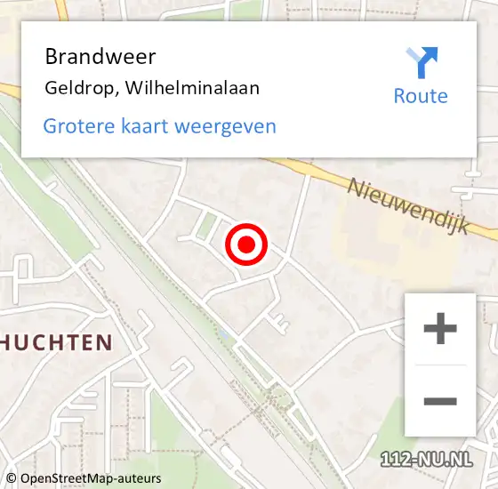 Locatie op kaart van de 112 melding: Brandweer Geldrop, Wilhelminalaan op 2 november 2023 20:03