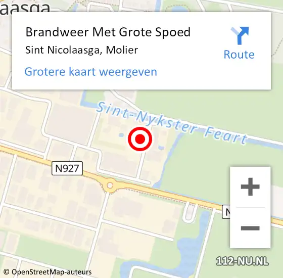 Locatie op kaart van de 112 melding: Brandweer Met Grote Spoed Naar Sint Nicolaasga, Molier op 2 november 2023 20:37