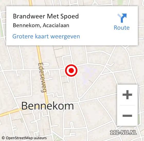 Locatie op kaart van de 112 melding: Brandweer Met Spoed Naar Bennekom, Acacialaan op 2 november 2023 20:42